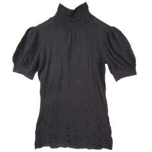 Gianni Bini Vintage Sheer Silk Black Ruched Lace Turtleneck Top Size X-Small